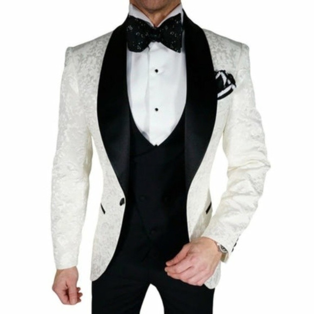 SEBASTIAN CRUZ COUTURE VANILLA & BLACK FIORE DINNER JACKET 44R